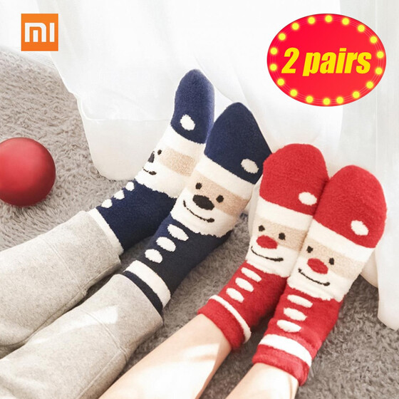 2 Pairs Xiaomi Mijia Christmas Socks Cartoon Cute Winter Cotton Warm - Носки Xiaomi 2 пары.         