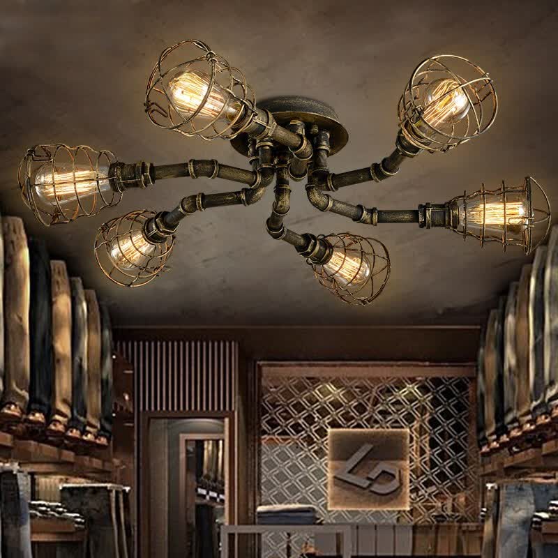 Baycheer Hl409447 Antique Brass 6 Light Wire Guard Led Semi Baycheer Hl409447 Antique Brass 6 Light Wire Guard Led Semi Flush Ceiling