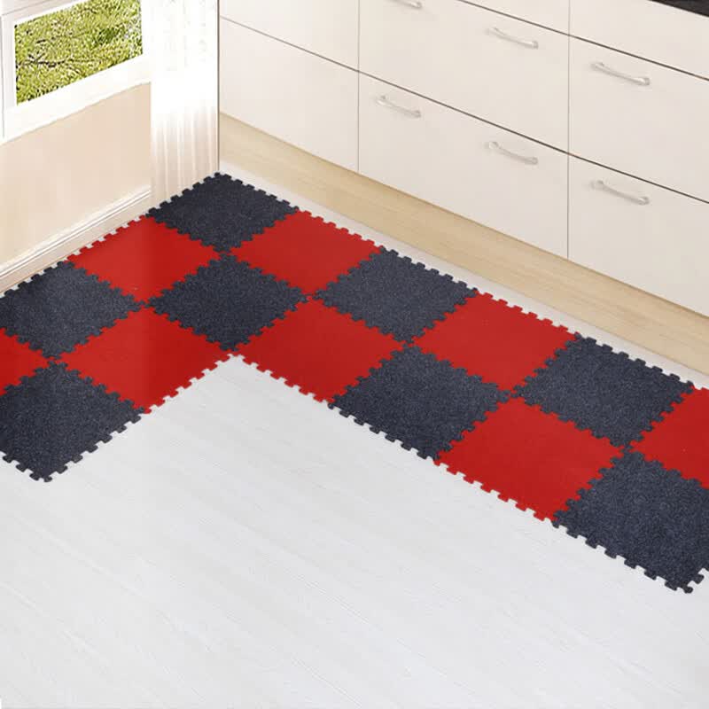 Mia Two Color Puzzle Mats Non Slip Kitchen Red And Black 4 Mia Two Color Puzzle Mats Non Slip Kitchen Red And Black 4 Pieces