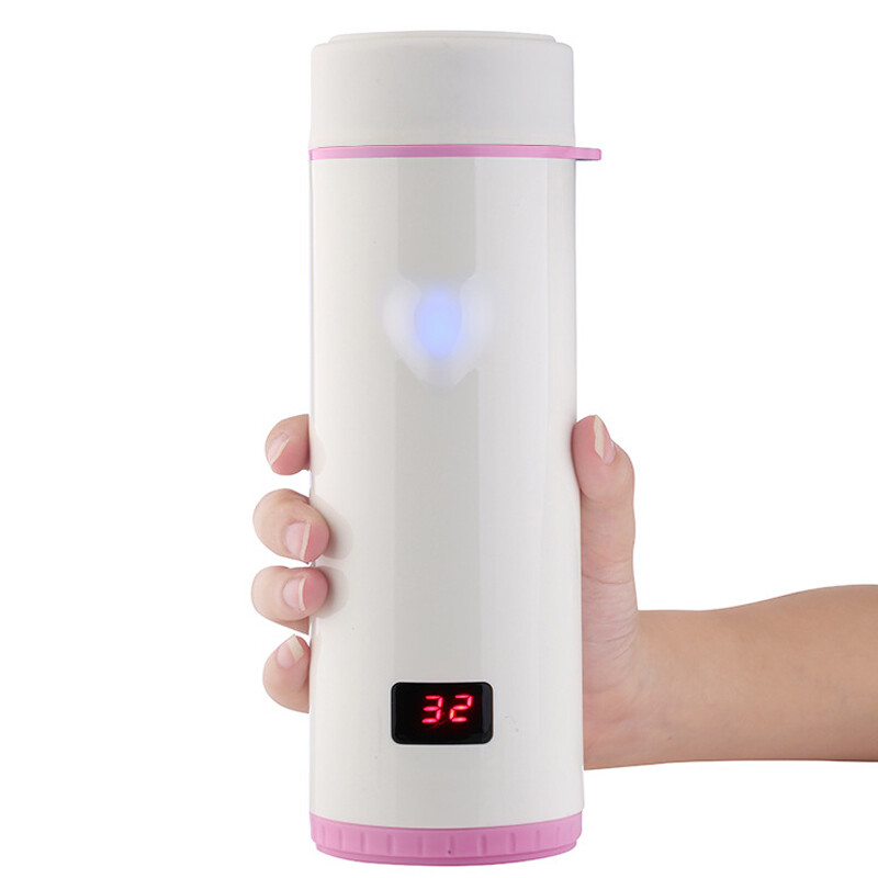  Термос DIANHU 360мл с индикатором в виде сердца и отображением температуры, бело-розовый