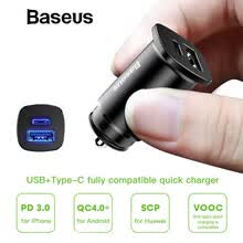 car-charger-Baseus 30W Dual USB / C PD Carga r&aacute;pida QC 4.0 Cargador de autom&oacute;vil R&aacute;pido Dual USB PD AFC SCP Cargador de tel&eacute;fono para autom&oacute;vil Cargador autom&aacute;tico Adaptador on JD