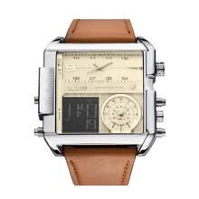 men-watches-6.11 Hombres Banda de cuero Rectangle Dial Relojes de cuarzo anal&oacute;gicos 3 zonas horarias Reloj de pulsera electr&oacute;nico impermeable on JD