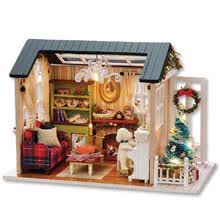 -DIY Kit de casa de mu&ntilde;ecas en miniatura de Navidad Realista Mini 3D Casa de madera Artesan&iacute;a con muebles Luces LED Cumplea&ntilde;os del d&iacute;a de los ni&ntilde;os on JD