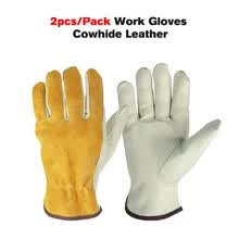 -2 unids / pack guantes de trabajo de cuero de vaca hombres de trabajo guantes de soldadura conductor guantes de protecci&oacute;n de seguridad jard&iacute;n deportes MOTO seguridad Prote on JD