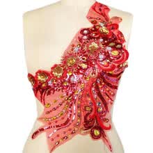 patches-Handmade Sewn on The Web 3D Red Lace Rhinestones Applique Crystal Patches with Stones Sequins Beads Wedding Dress Accessories on JD