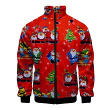 coats-jackets-Chaqueta de navidad Moda 3D Impresi&oacute;n en color Cuello alto con cremallera Abrigo de Navidad Pap&aacute; Noel Color de impresi&oacute;n Chaqueta de manga larga on JD