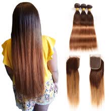 bundles-with-closure-7A pelo virginal brasile&ntilde;o kapelli Ombre encaje cierre paquetes de pelo con cierre, # T4 / 30 paquetes de cabello humano on JD