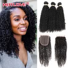 bundles-with-closure-Brazilian Human Hair Bundles with Closure Kinky Curly Hair 3 Bundles with 4x4 Closure 100% Unprocessed Remy Human Hair Lace Closur on JD