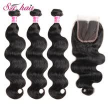 875071956-SZC Peruvian Virgin Hair Body Wave 3 Bundles with Closure Unprocessed Virgin Human Hair Weave Bundles Extensions Natural Color on JD