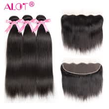 bundles-with-closure-Alot Hair 13x4 Lace Frontal Closure With Bundles Peruvian Virgin Straight 3 Hair Bundles With Closure Frontal Ear To Ear 4Pcs/Lot on JD