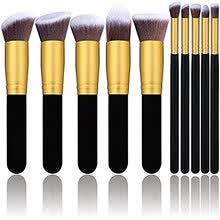 -Cepillos de maquillaje de Diow 10Pcs Sint&eacute;tico de oro Kabuki Cosmetics Foundation Blending Blush Eyeliner Kit de cepillo de maquillaje en polvo de la cara en polvo on JD