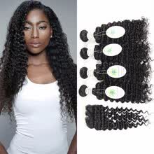 bundles-with-closure-Malaysian Deep Wave With Closure Malaysian Virgin Hair 4 Bundles With Lace Closure Malaysian Deep Curly Virgin Hair With Closure on JD
