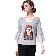 -BURDULLY bordado de algod&oacute;n de moda camiseta mujer verano 2018 suelta camiseta casual camiseta divertida femme remata algod&oacute;n tallas grandes on JD