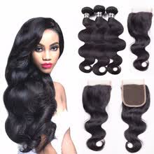 875071956-Amazing Star Brazilian Virgin Hair Bundles with Closure Body Wave with Closure Human Hair with Closure Free Part Natural Color on JD