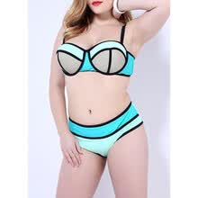 -Bikini de talla grande de mujer 2018 traje de ba&ntilde;o de dos piezas de bloque de color del bloque traje de ba&ntilde;o on JD