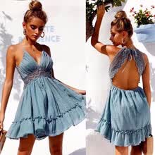 -4 Estilos Mujeres Sexy Backless Camis Vestido de Encaje Sin Mangas Profundo Escote en V Casual Beach Party Summer Dress Tallas grandes Vestido Blanco on JD