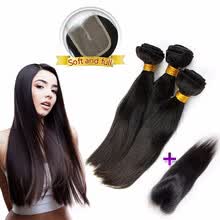 bundles-with-closure-Paquetes de pelo negro natural de la armadura del color 3 con el cierre del cord&oacute;n Extensiones completas de la trama del cabello humano peruano de la Virgen on JD