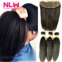 bundles-with-closure-N.L.W. 10A Brazilian virgin human hair 3 bundles with frontal Kinky straigh hair weaves with frontal on JD