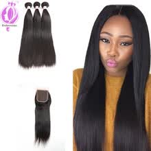 bundles-with-closure-3BundlesBrazilian Straight Virgin Hair Weaves With Closure  Straight Human Hair With 4X4 Lace Closure on JD