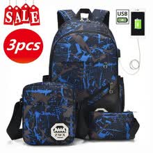 backpacks-3PSC Mochila Casual Puerto USB Externo Carga Ordenador Port&aacute;til Bolsa Crossbody Shouder Bag Mochila Escolar Mochila Al Aire Libre de Gran Capacidad on JD