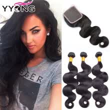 bundles-with-closure-8A Grado Brazillian onda del cuerpo con cierre brasile&ntilde;o armadura del pelo 3 paquetes con cierre YYONG pelo con cierre nueva llegada on JD