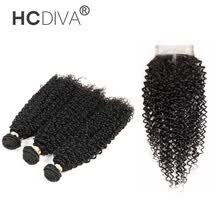 bundles-with-closure-HCDIVA Pelo virginal brasile&ntilde;o rizado rizado virginal del pelo 3 paquetes con cierre Rizado rizado pelo con cierre de parte media on JD