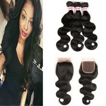 bundles-with-closure-Sparkle Diva Brazilian Non-remy onda del cuerpo con cierre Free Part Human Hair Armadura Color natural 3 paquetes con cierre de encaje on JD
